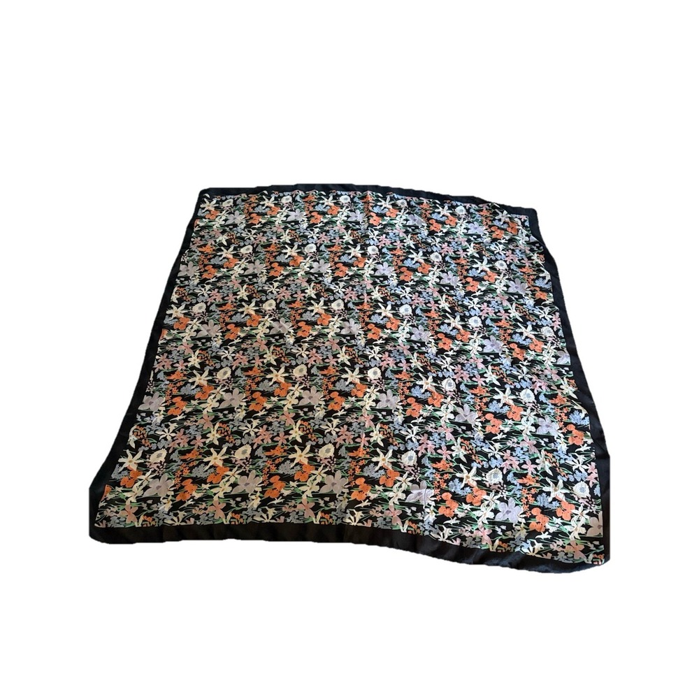 Vintage Hand Rolled Silk Scarf Wild Flowers 39.5"x38"